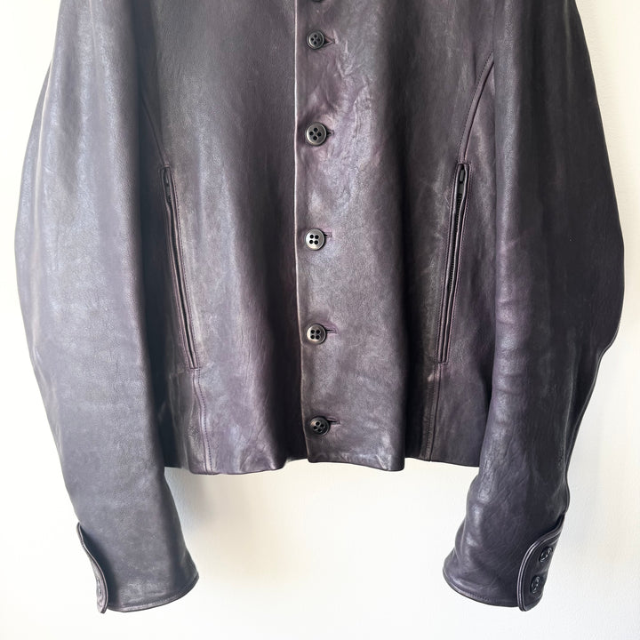 Ann Demeulemeester FW2013 Eggplant Purple High-Neck Leather Jacket