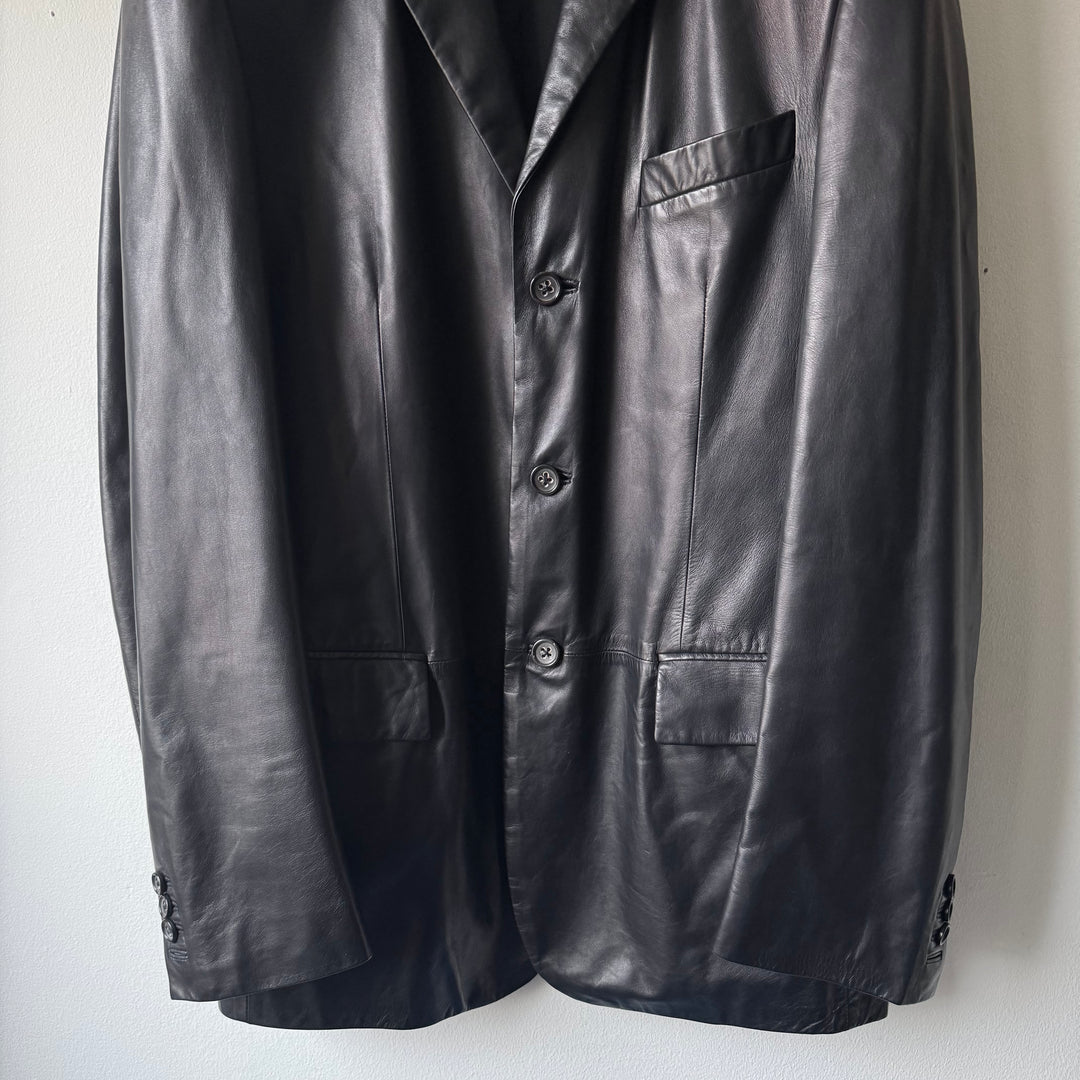 Jil Sander By Raf Simons 2000’s Dark Navy Nappa Lamb Leather Blazer Jacket