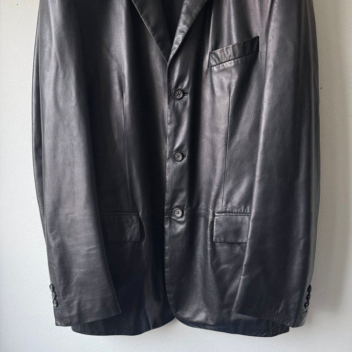 Jil Sander By Raf Simons 2000’s Dark Navy Nappa Lamb Leather Blazer Jacket
