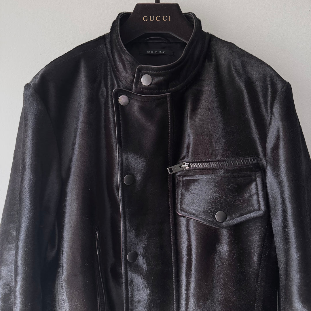 Gucci By Tom Ford FW2004 Brown Calf Hair-On-Hide Leather Half Coat Jacket
