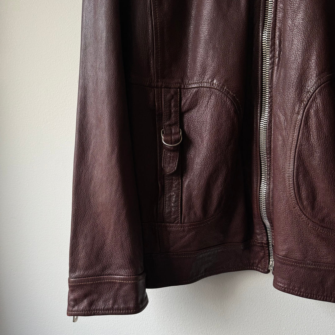 Dolce & Gabbana SS2006 Bordeaux/Brown Glossy Goat Leather Zip-Up Blouson Jacket