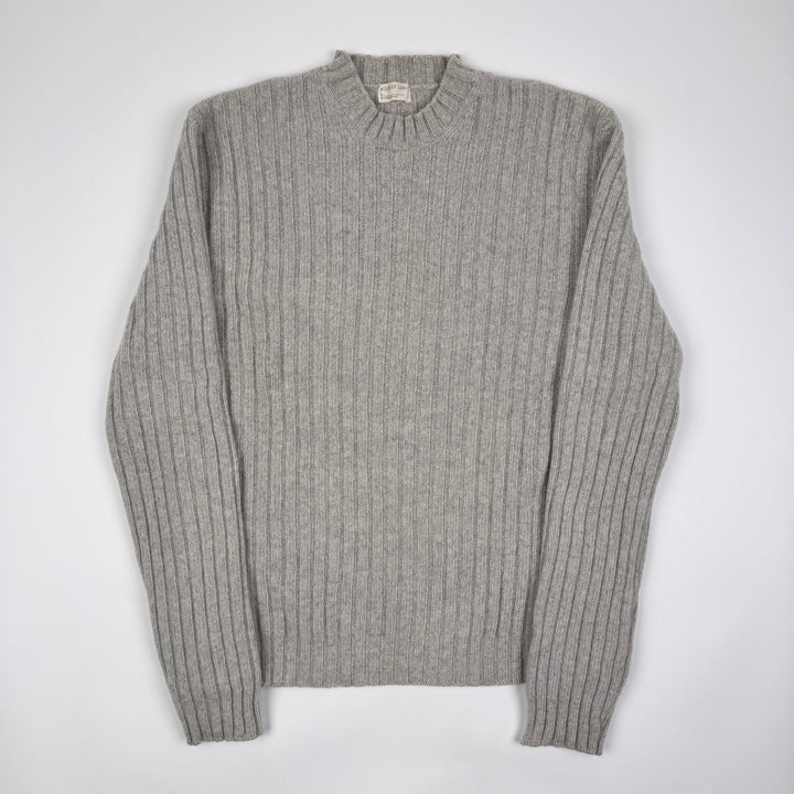 Helmut Lang FW1998 Light Gray Wool Chunky Ribbed Knit Pullover