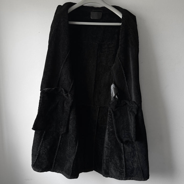 Prada FW2013 Black Reverse Lamb Fur Shearling Leather Button-Up Coat