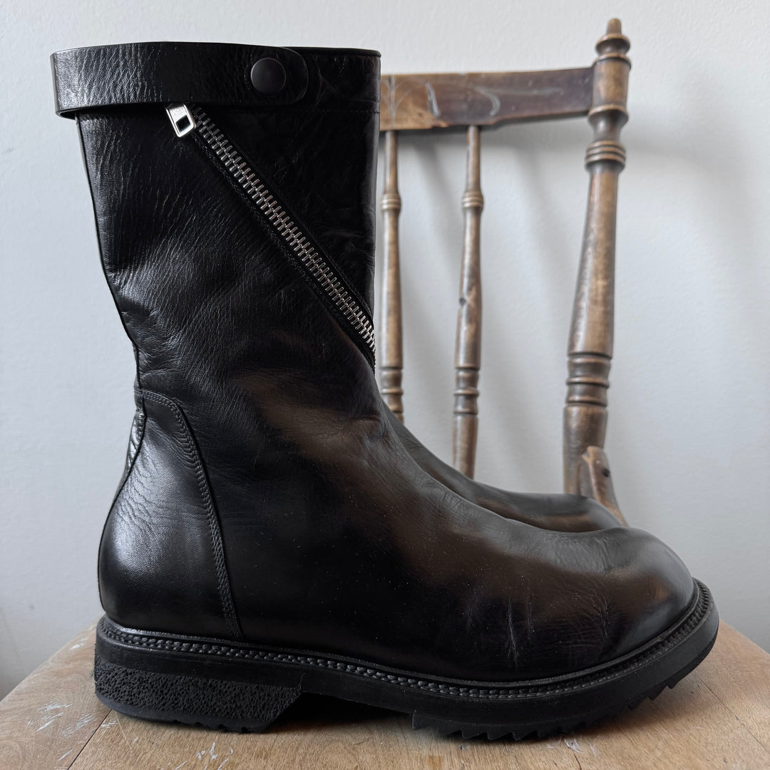 Rick Owens Black Spiral Zip Calf Leather Boots