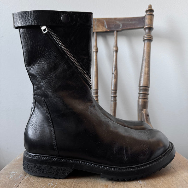 Rick Owens Black Spiral Zip Calf Leather Boots