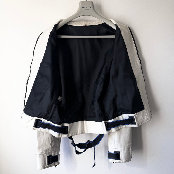 Miu Miu SS2000 White Belted Leather Blouson Jacket