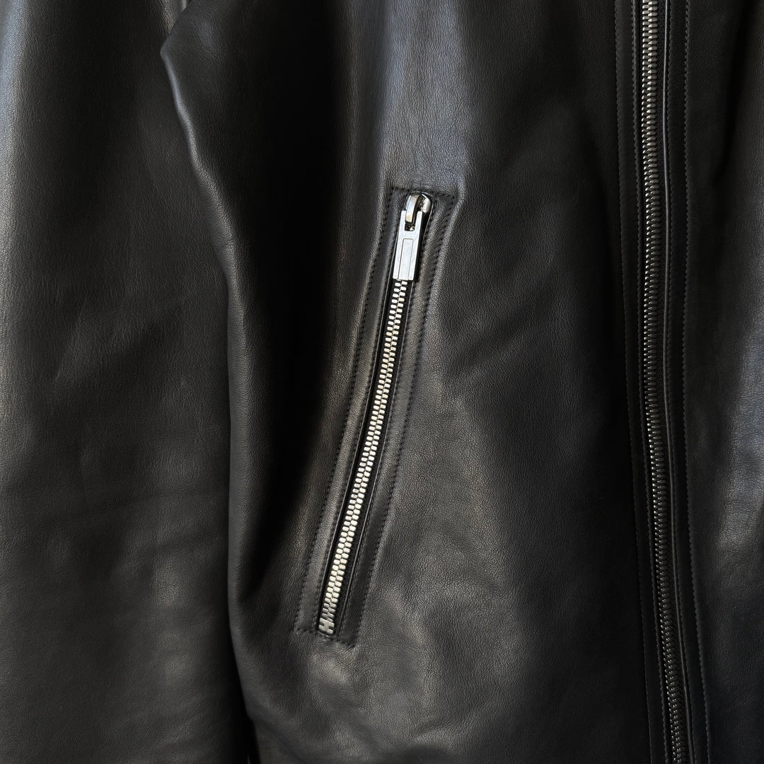 Hermes Black Calf Leather Cashmere Lined Cropped Jacket