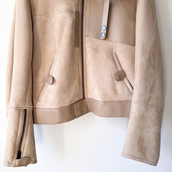Gucci By Tom Ford 2000's Fox Fur Collar Shearling Leather Bomber Jacket