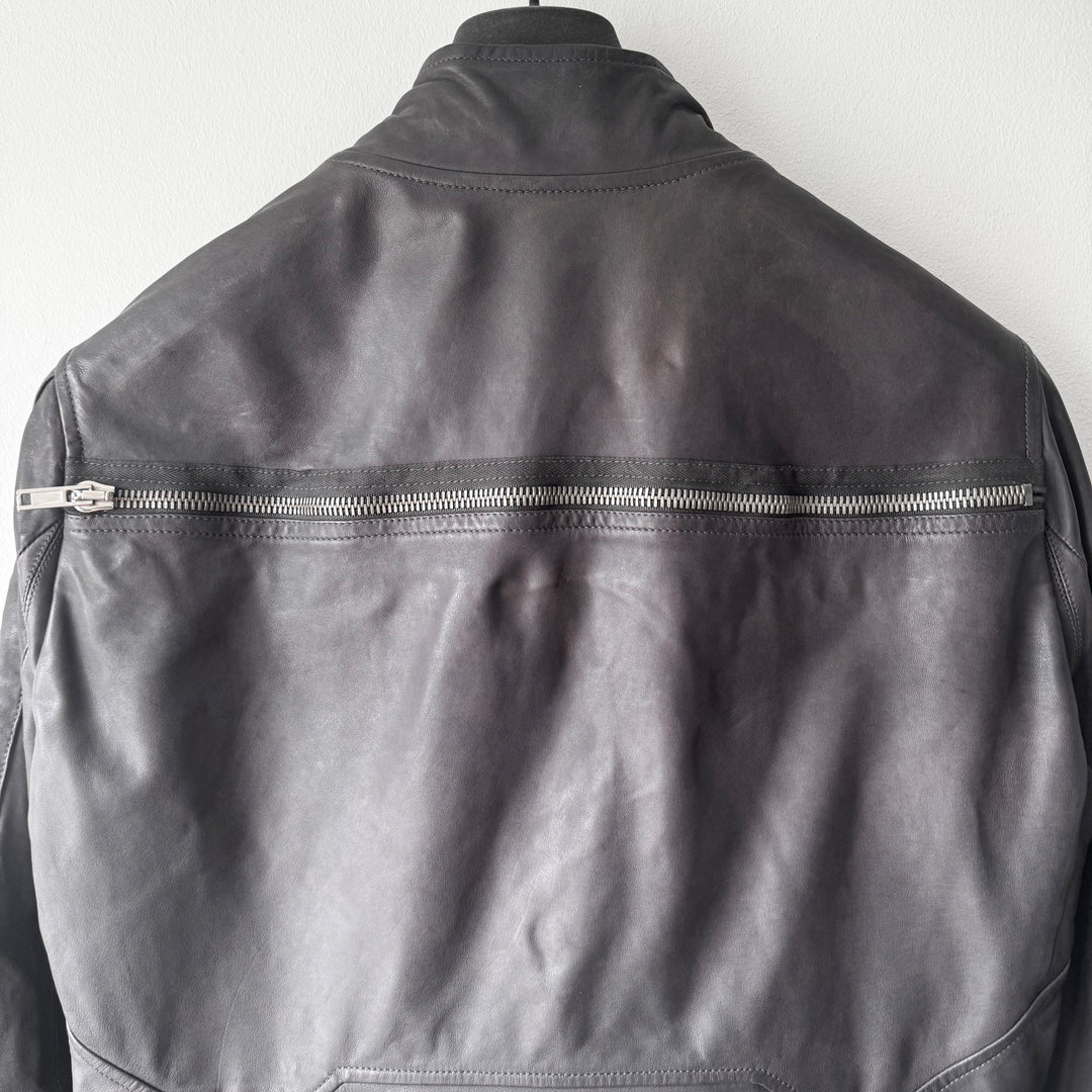 Rick Owens SS2010 Dark Shadow Gray Globa Back-Zip Lamb Leather Jacket