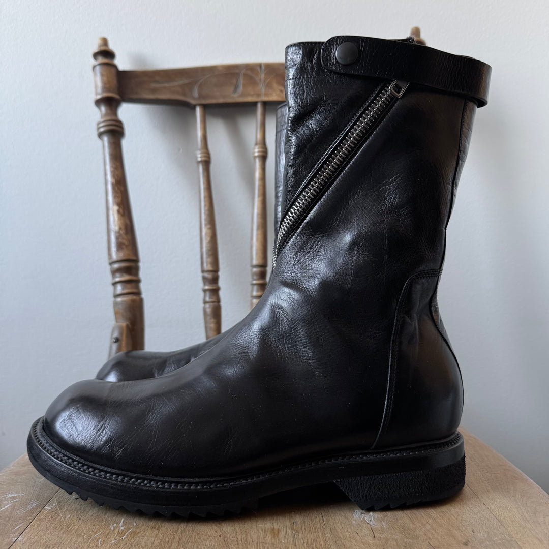 Rick Owens Black Spiral Zip Calf Leather Boots