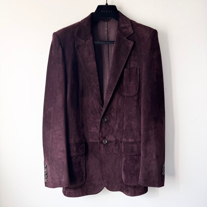 Gucci By Tom Ford 2000’s Burgundy Brown Suede Leather Blazer Jacket