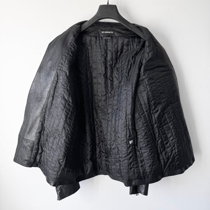 Ann Demeulemeester SS2003 Black Cracked Leather Biker Jacket