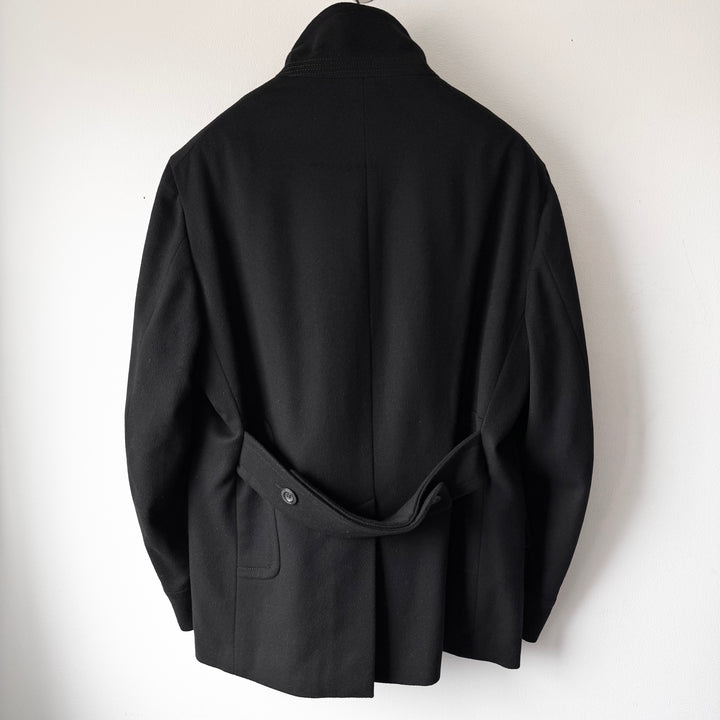 Gucci By Tom Ford FW2002 Black Asymmetrical High Neck Wool Half Coat