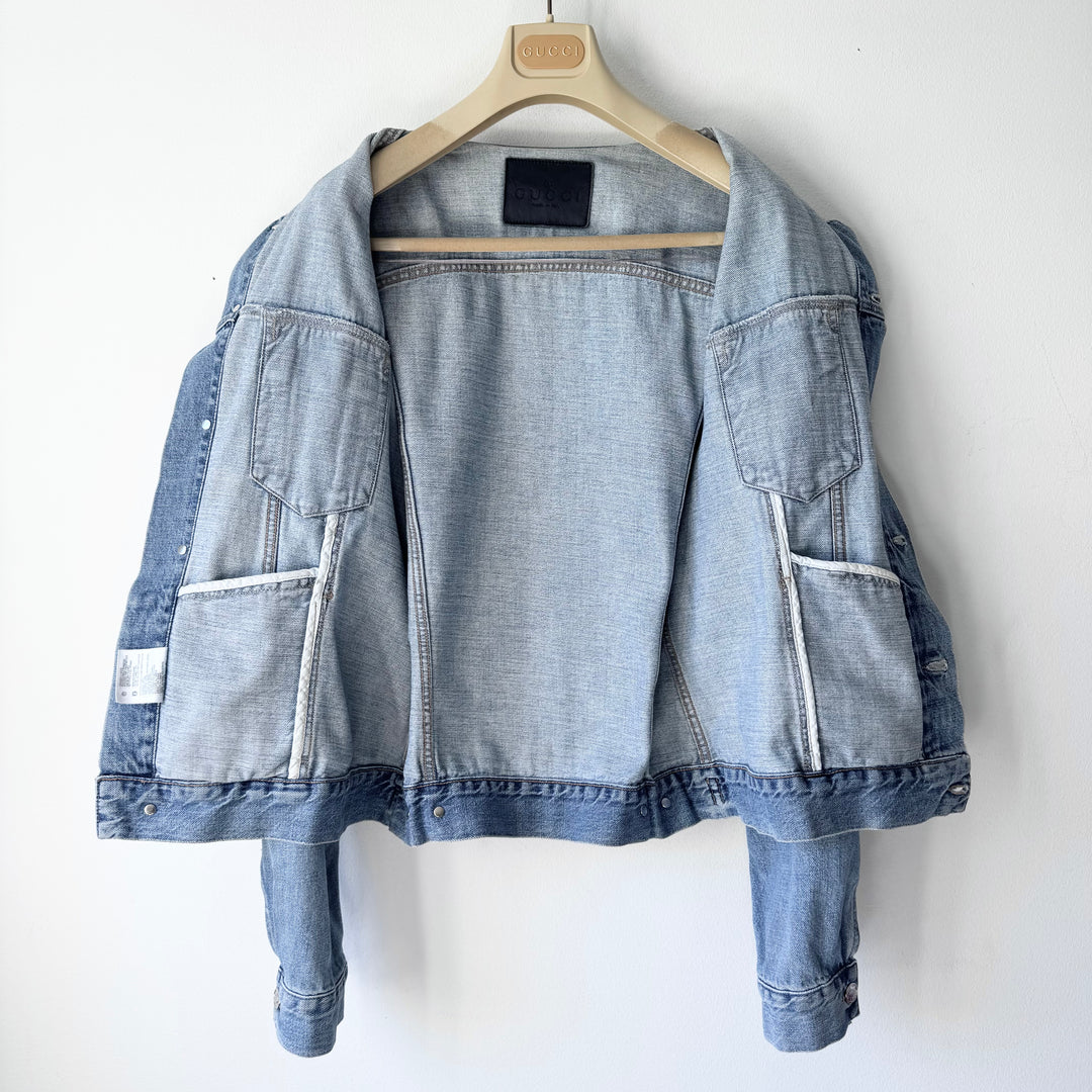 Gucci By Tom Ford 2000’s Light Blue Washed Distressed Denim Trucker Jacket