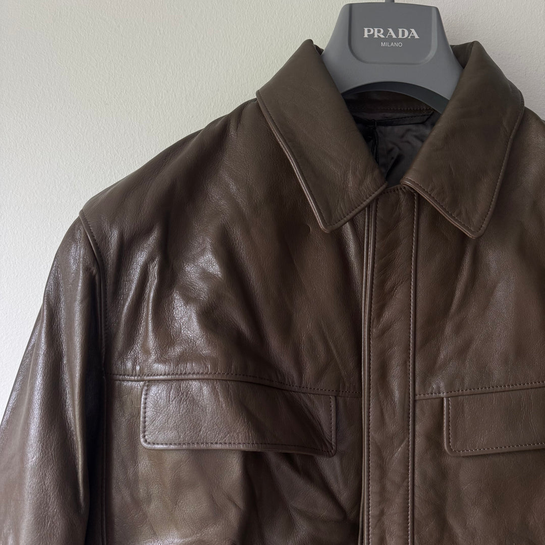 Lemaire Cropped Glazed Cow Leather Blouson Jacket