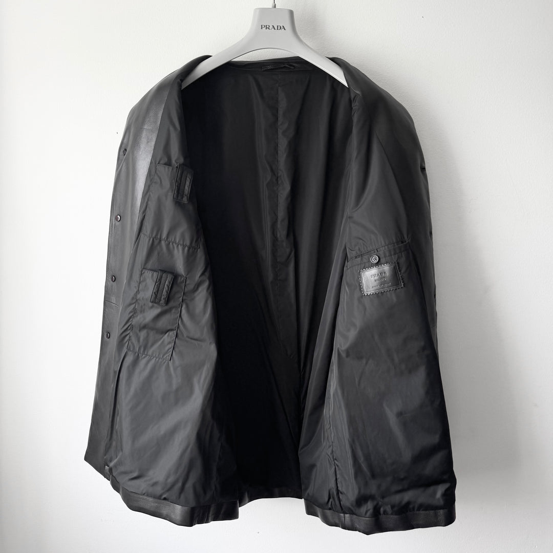 Prada FW1998 Black Lamb Leather Button-Up Overcoat Jacket