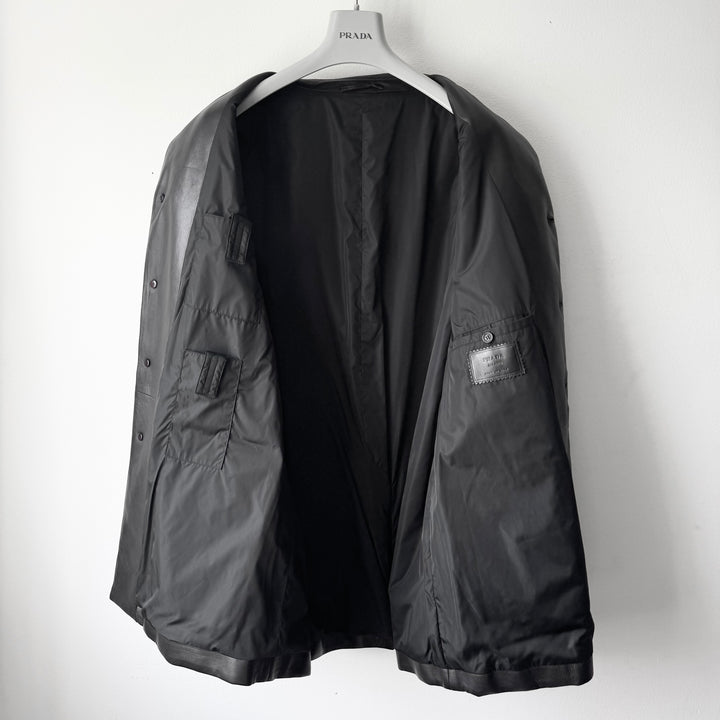 Prada FW1998 Black Lamb Leather Button-Up Overcoat Jacket