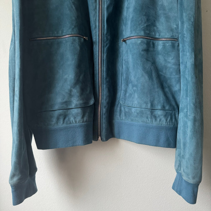 Hermes Blue Nubuck Leather Bomber Jacket