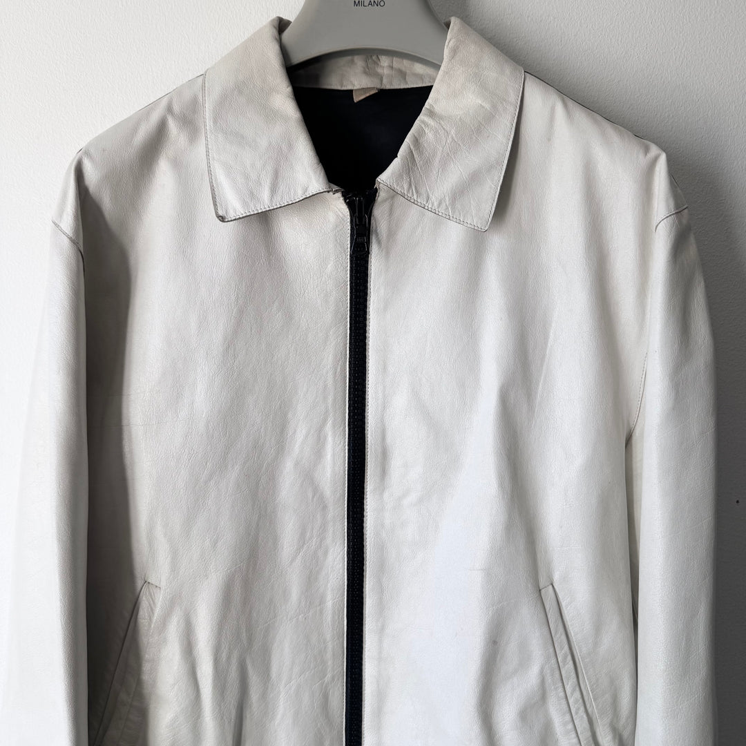 Miu Miu SS2000 White Belted Leather Blouson Jacket