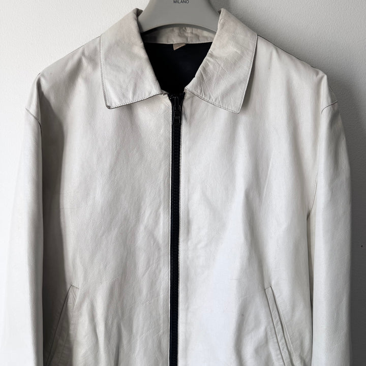 Miu Miu SS2000 White Belted Leather Blouson Jacket
