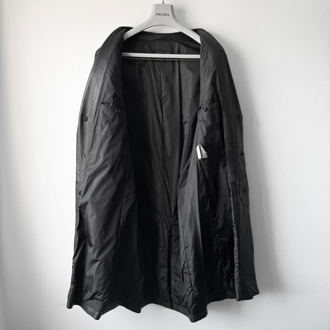 Prada 2000’s Black Deer Leather Insulated Overcoat