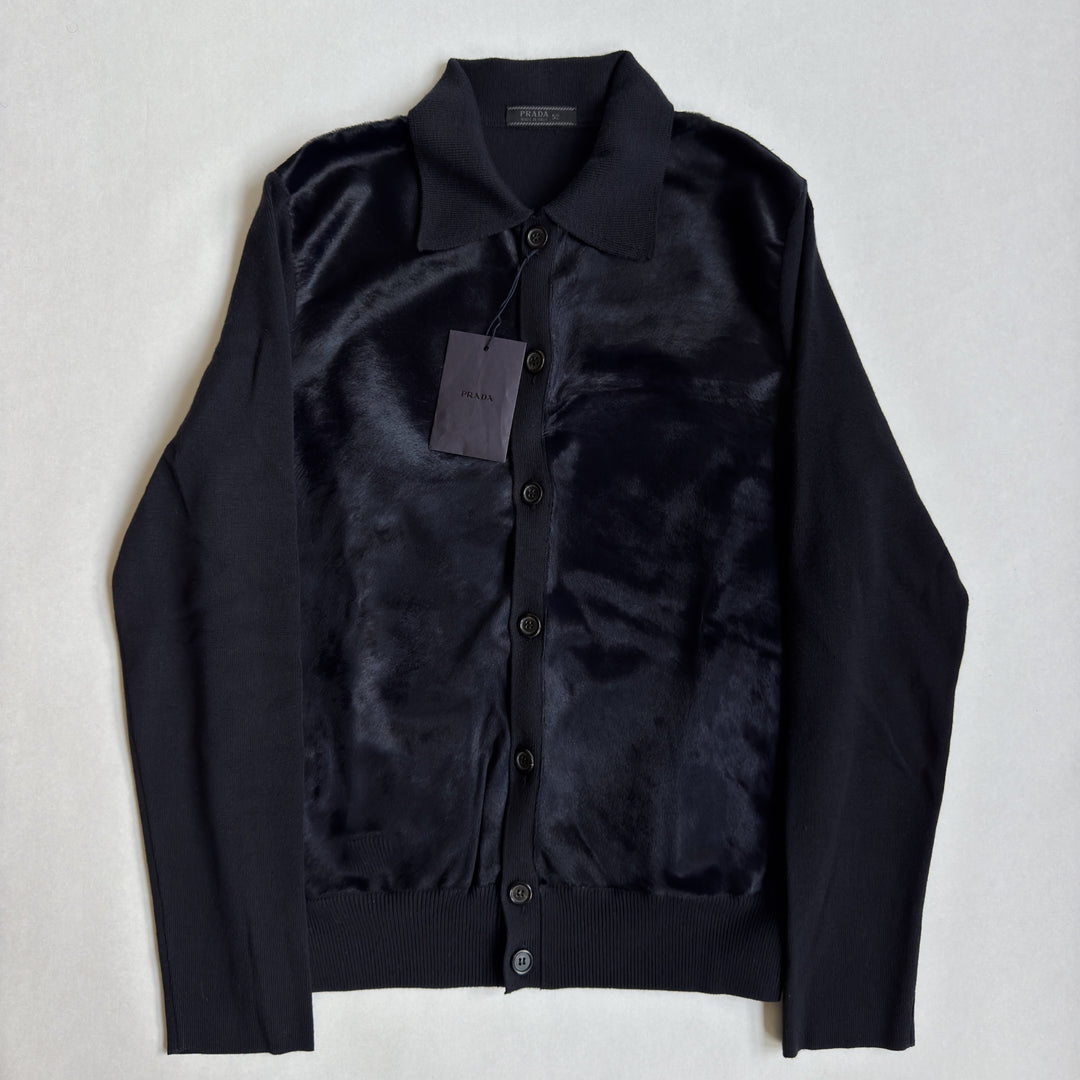 Prada FW2000 Runway Hair On Hide Leather Button-Up Knit