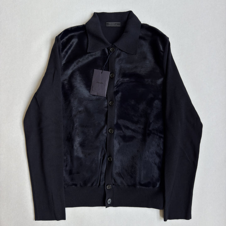Prada FW2000 Runway Hair On Hide Leather Button-Up Knit