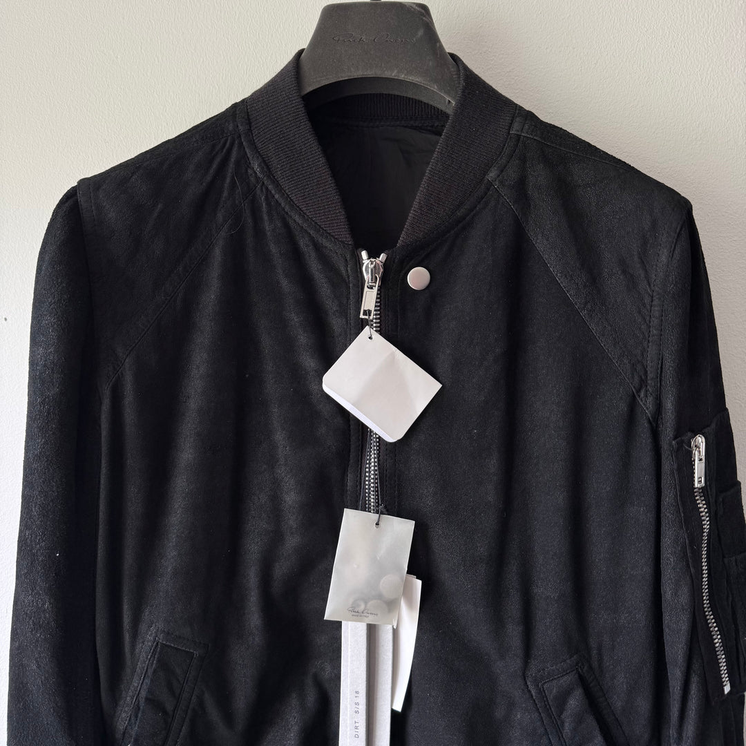 Rick Owens SS2018 Black Blistered Lamb Leather MA-1 Bomber Jacket