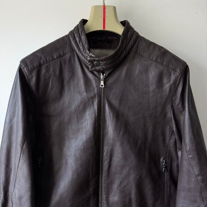 Prada Linea Rossa SS2001 Brown Café Racer Leather Jacket