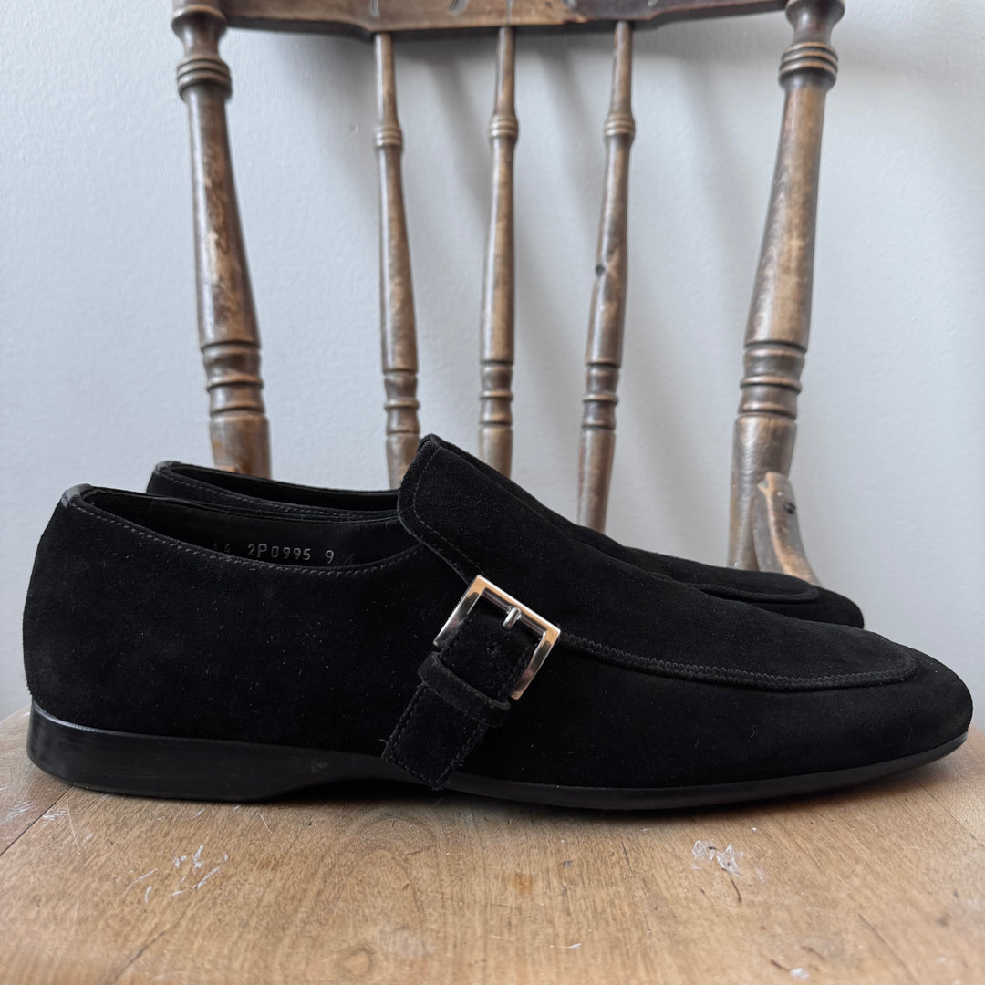 Prada 2000’s Black Suede Buckle Leather Loafers