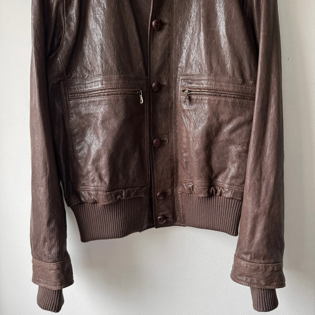 Dolce & Gabbana FW2005 Brown/Black Double Layered Military Bomber Lamb Leather Jacket