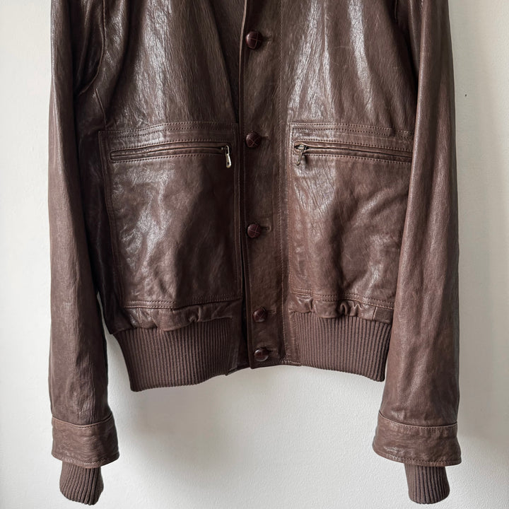Dolce & Gabbana FW2005 Brown/Black Double Layered Military Bomber Lamb Leather Jacket