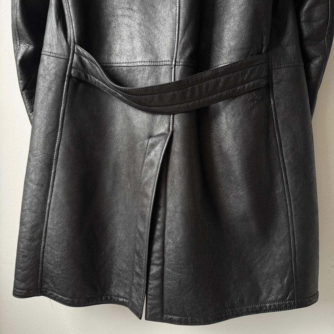 Prada FW2002 Black Long Shearling Leather Coat