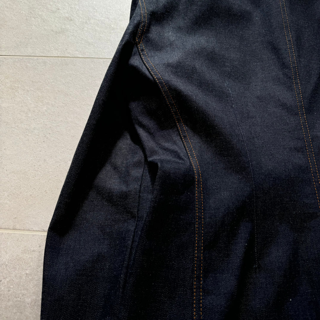 Prada SS24 Runway Padded Shoulder Indigo Logo Denim Jacket
