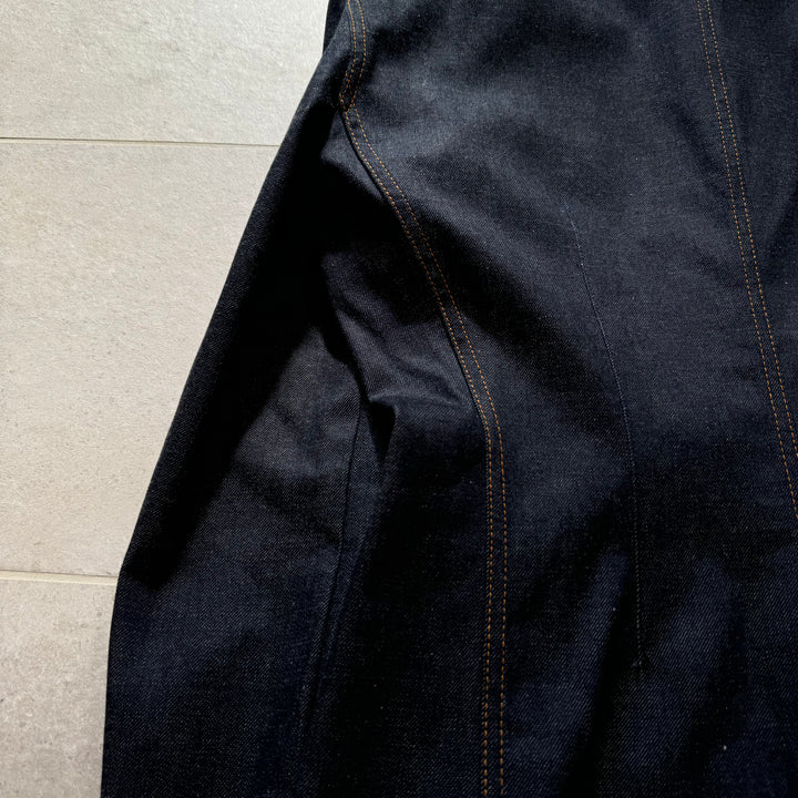 Prada SS24 Runway Padded Shoulder Indigo Logo Denim Jacket