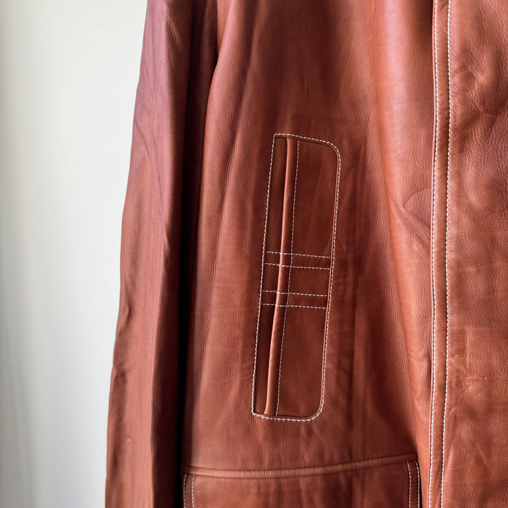 Hermes Brown/Orange Calf Leather Overcoat