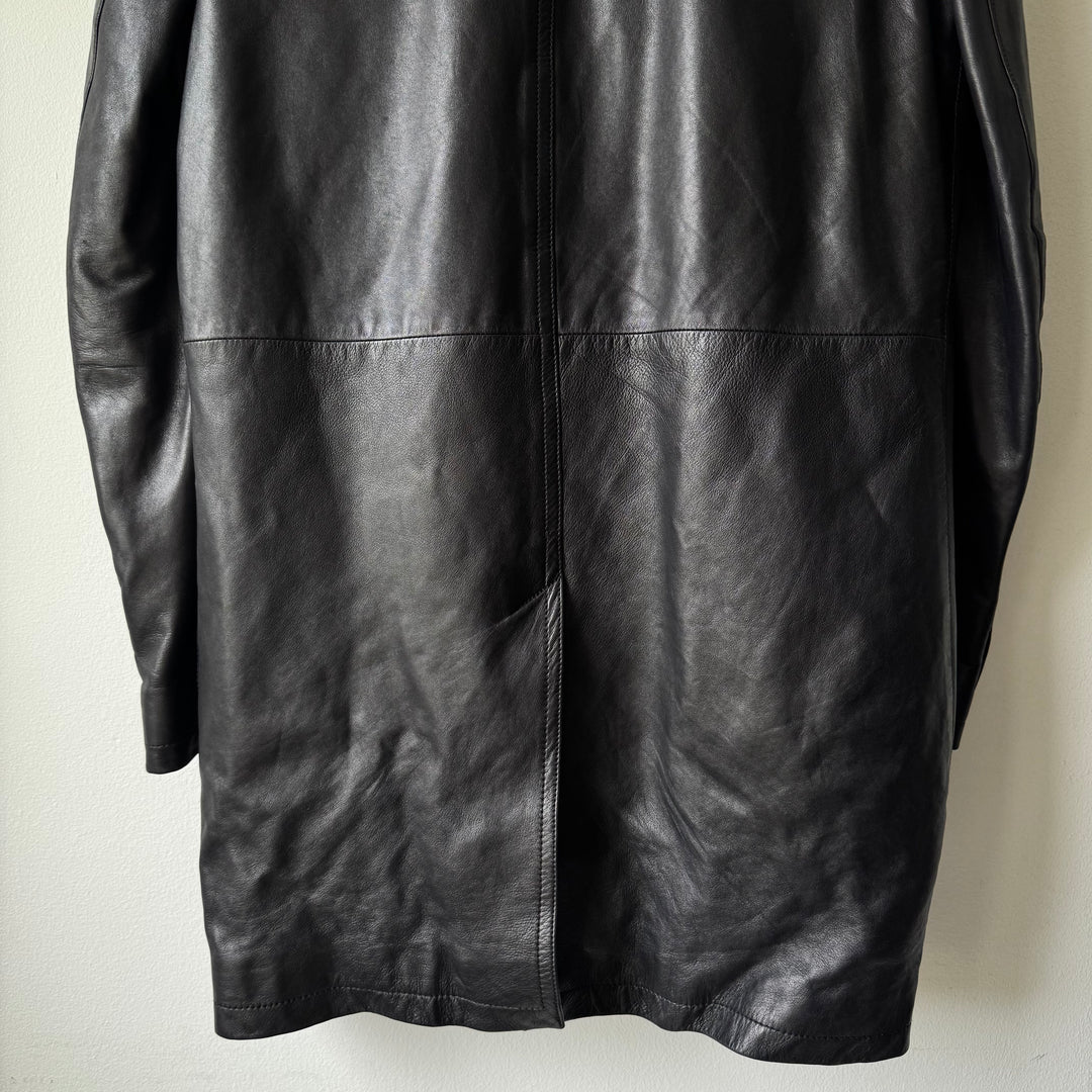 Prada FW2006 Black Lined Button-Up Leather Overcoat Jacket