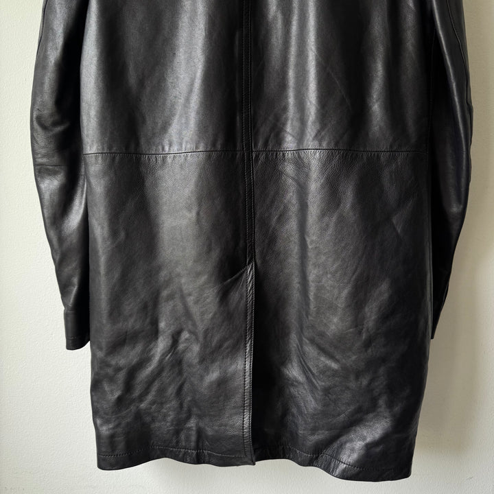Prada FW2006 Black Lined Button-Up Leather Overcoat Jacket