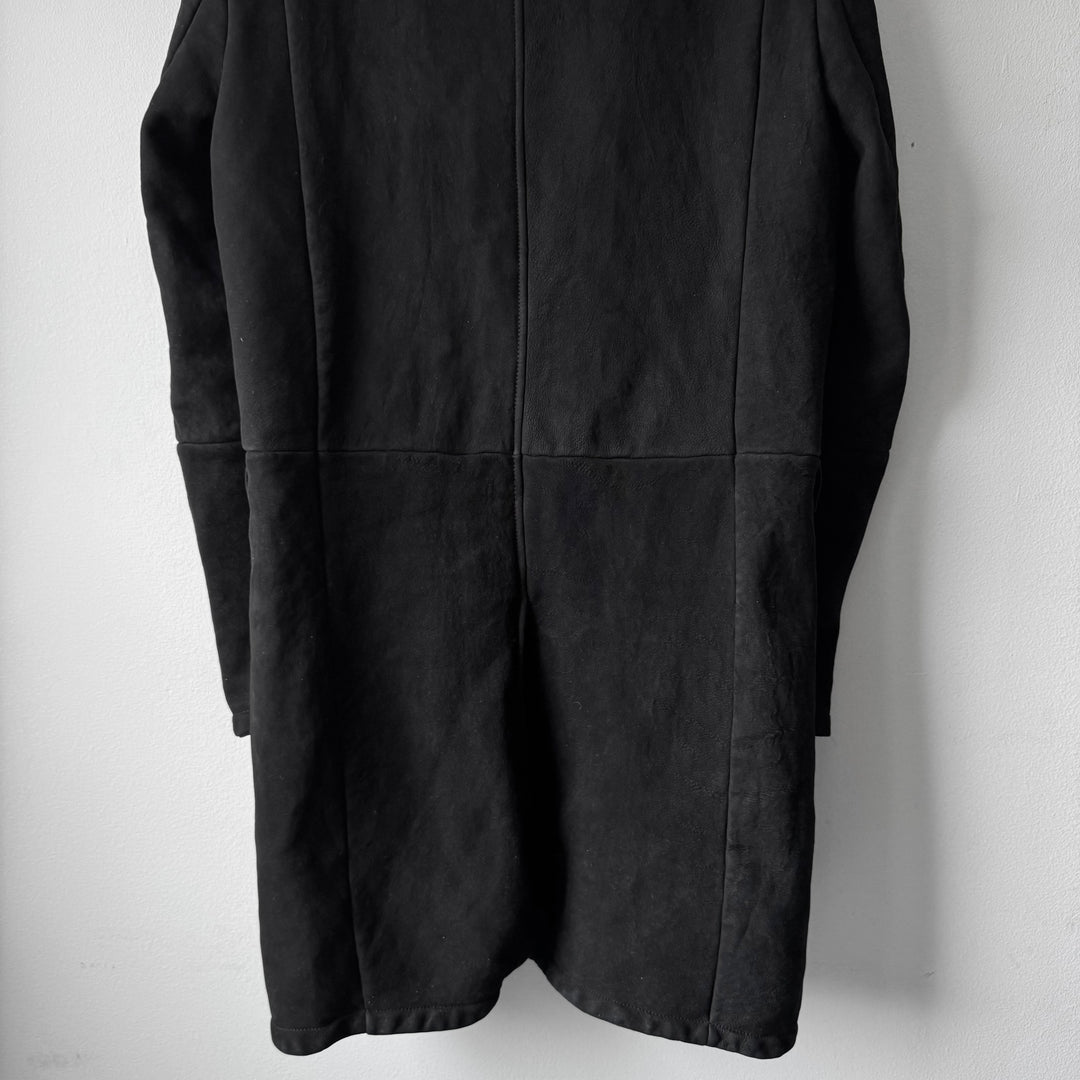 Prada FW2013 Black Reverse Lamb Fur Shearling Leather Button-Up Coat