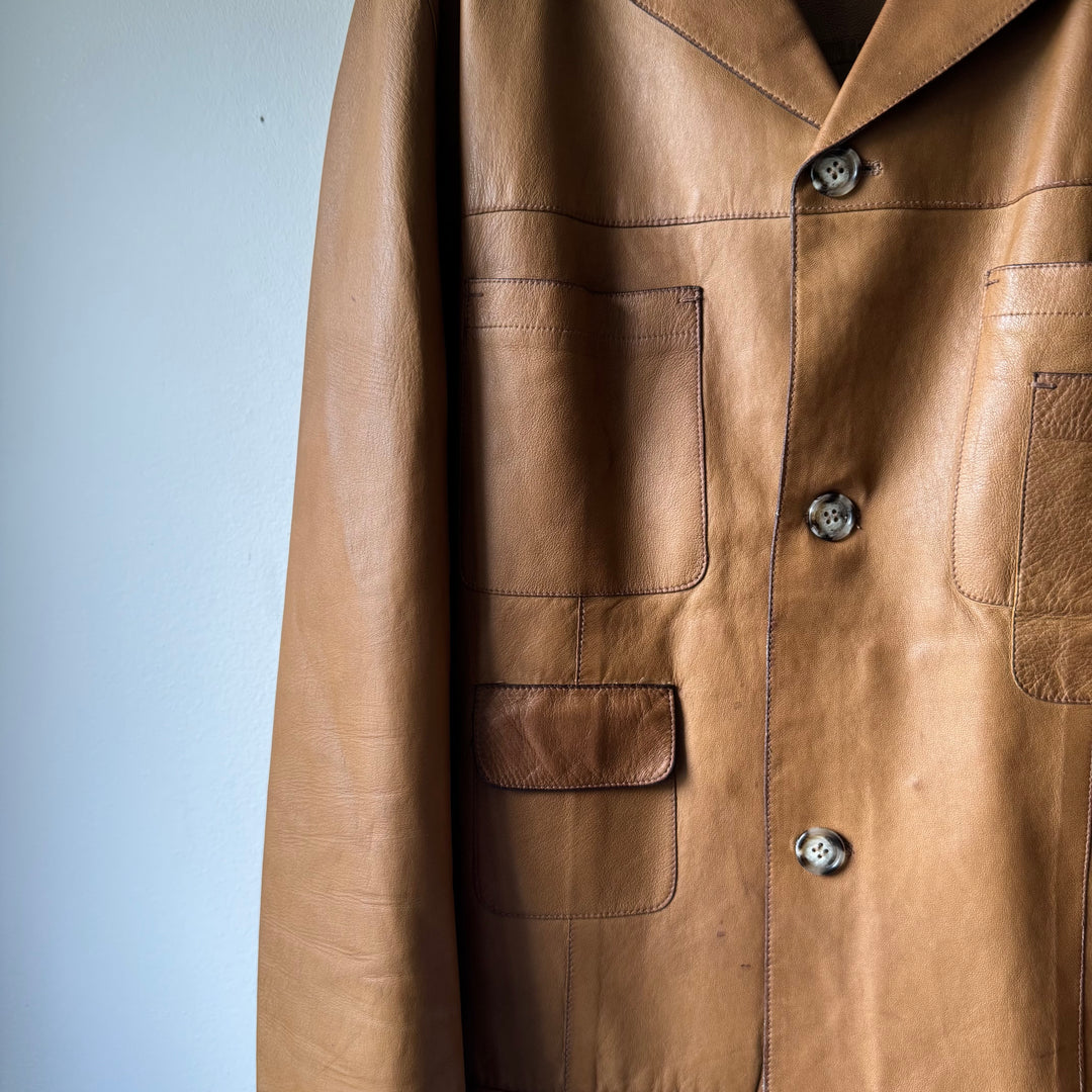 Prada SS2001 Tan Cropped Multipocket Blouson Leather Jacket