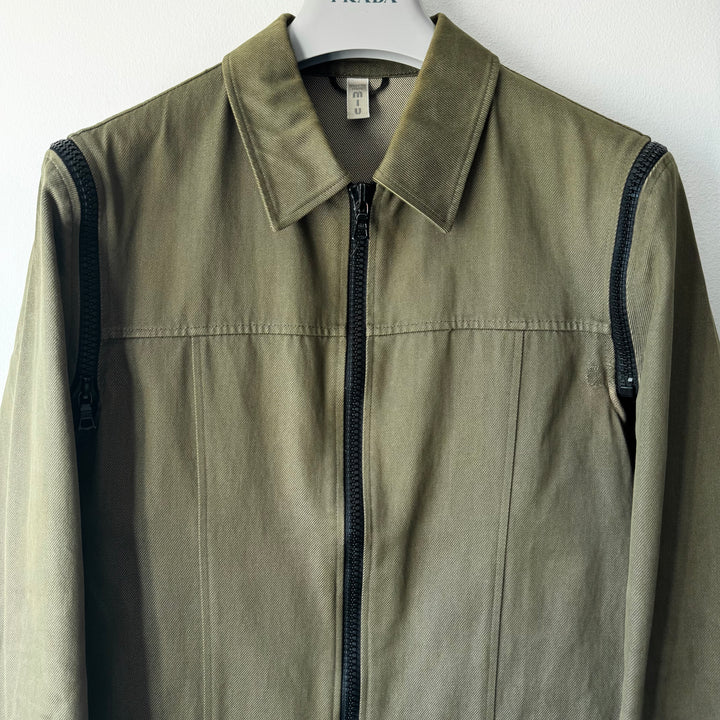 Miu Miu SS2000 Green Cotton Cropped Zip-Up Modular Denim Jacket