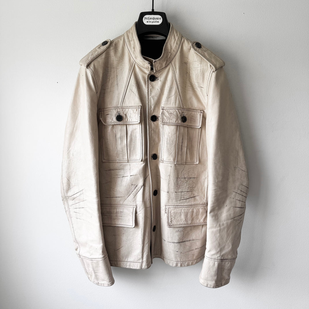 Yves Saint Laurent Rive Gauche By Tom Ford SS2002 White M-65 Military Leather Jacket