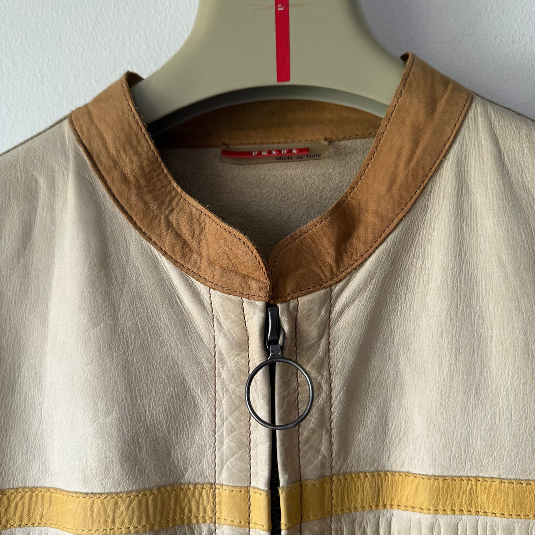 Prada Linea Rossa 2000’s Cropped Cafe Racer Moto Leather Jacket