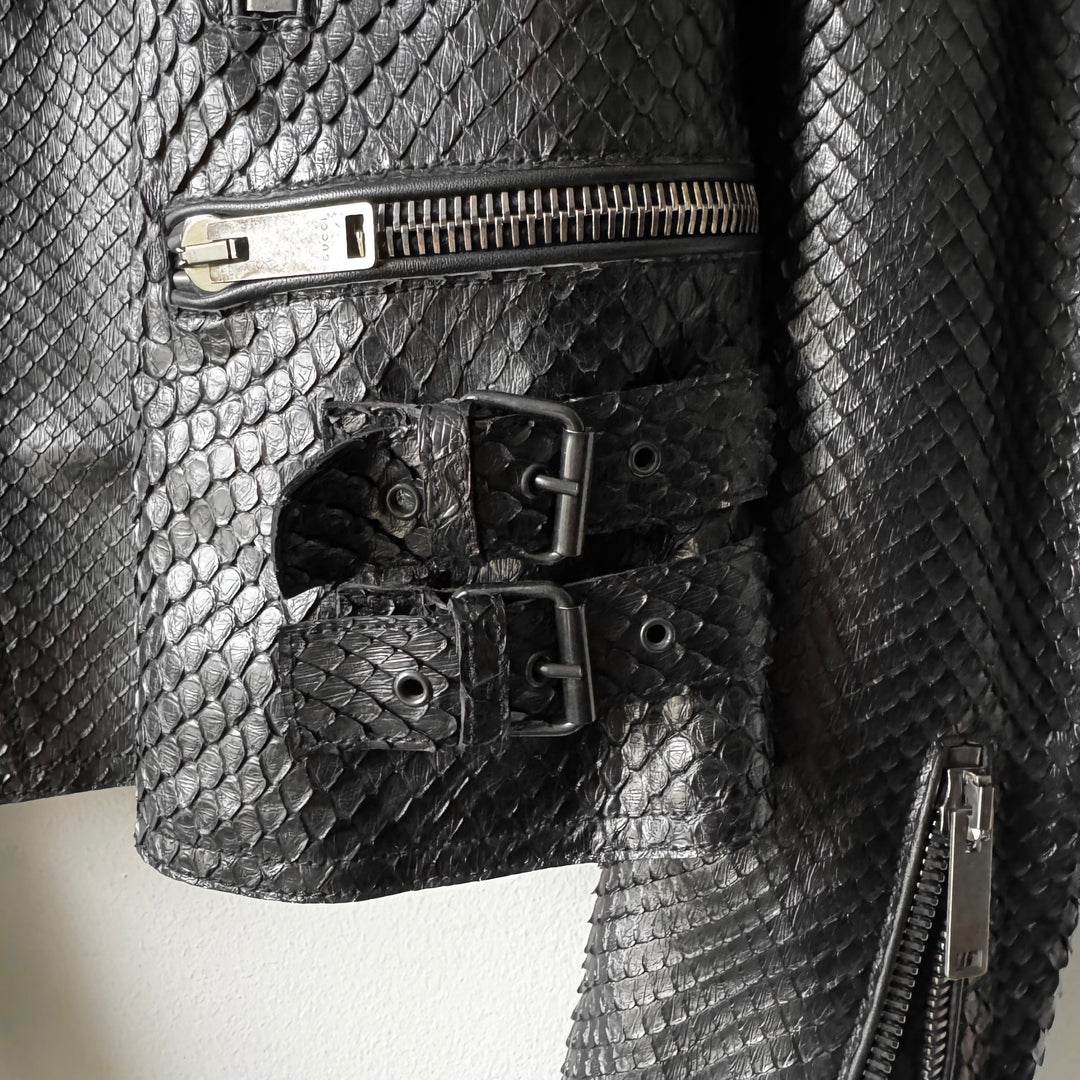 Gucci By Tom Ford 1990’s Black Python Snake Skin Leather Biker Moto Jacket