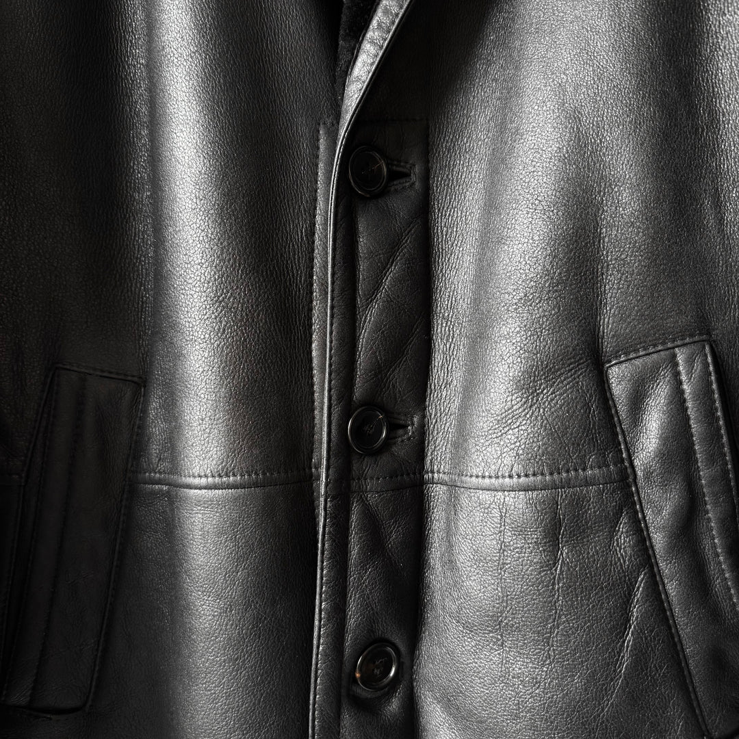 Prada FW2002 Black Long Shearling Leather Coat