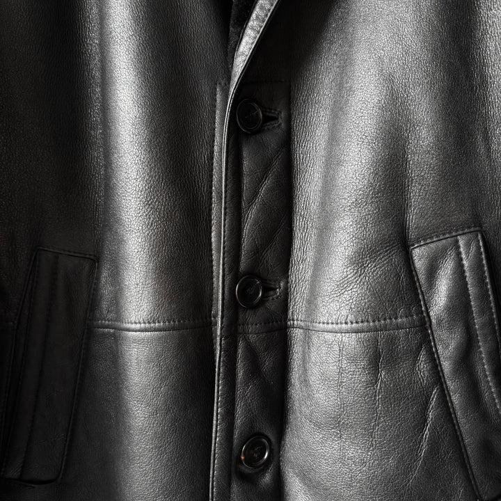 Prada FW2002 Black Long Shearling Leather Coat