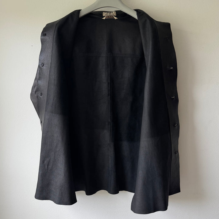 Hermes 2000's Unlined Black Lamb Leather Shirt Jacket
