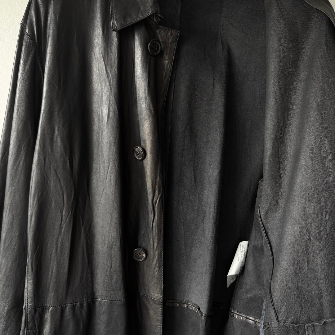 Prada FW2004 Black Lamb Nappa Leather Long Trench Coat