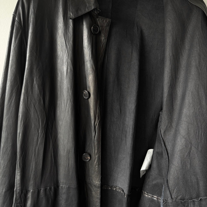 Prada FW2004 Black Lamb Nappa Leather Long Trench Coat
