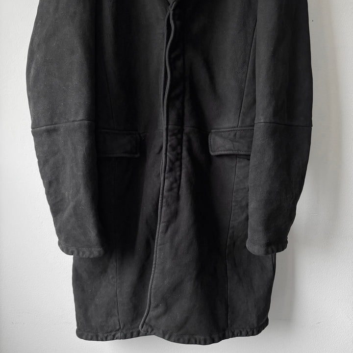 Prada FW2013 Black Reverse Lamb Fur Shearling Leather Button-Up Coat